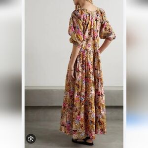 Apiece Apart Floral Tiered Long-Sleeve Maxi Dress in Mustard, Pink, Blue